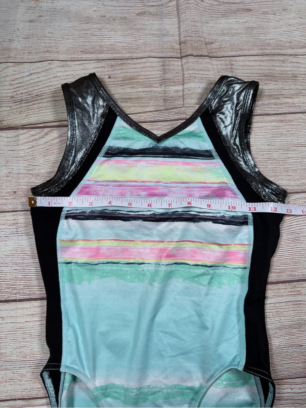 Ivivva Mint Teal Striped Dance Leotard with Black Shiny Accents
